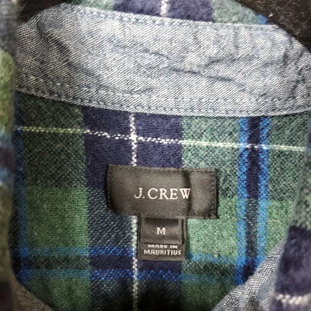 J. Crew Plaid Button-up Flannel Shirt with Leather Elbow Patches Size M